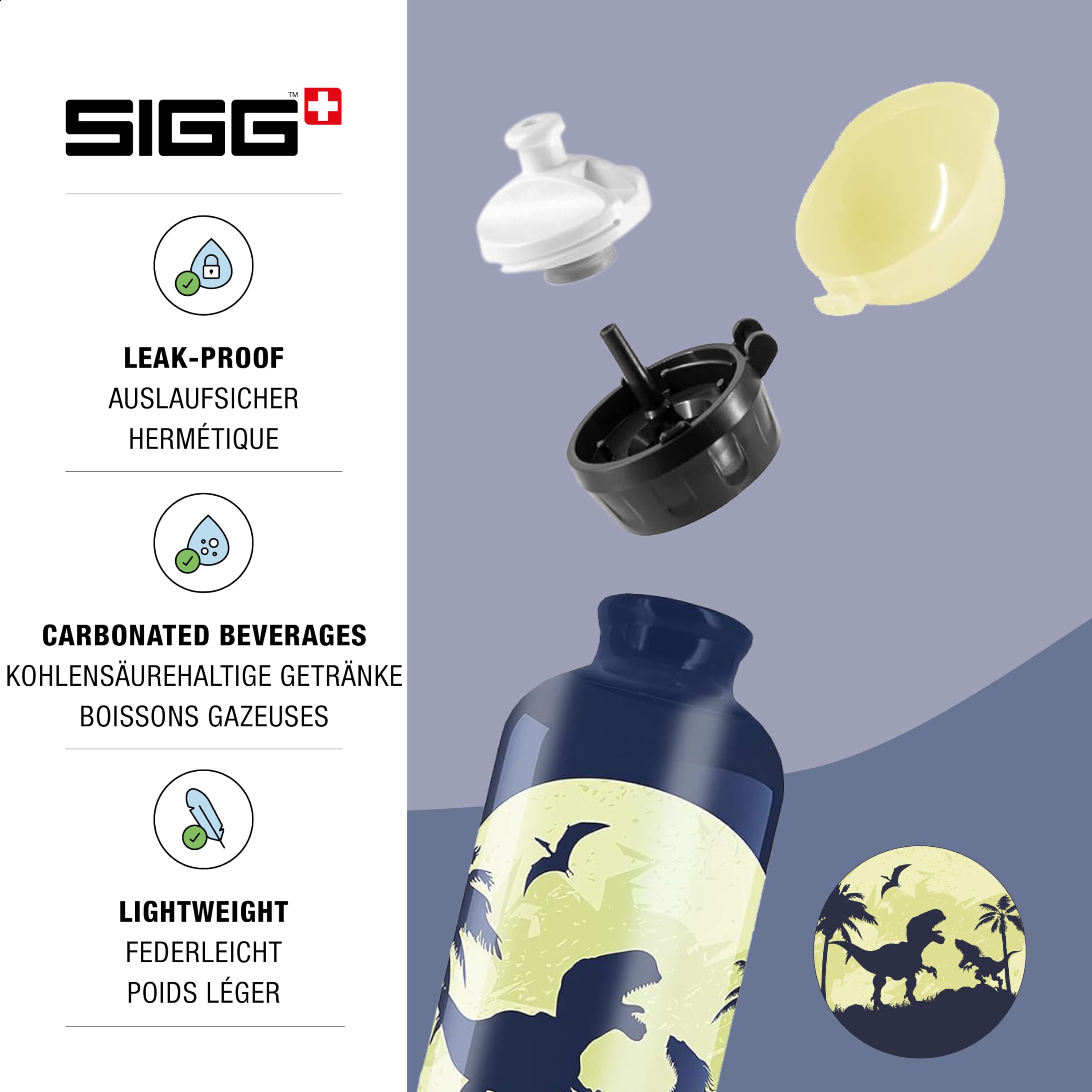 SIGG - Kids Water Bottle - Glow Moon Dinos - Leakproof  Lightweight  BPA Free - Aluminum - 13oz